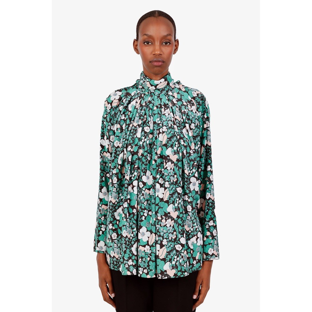 Smythe High Neck Floral Blouse Top Shirt Relaxed Fit Women Small